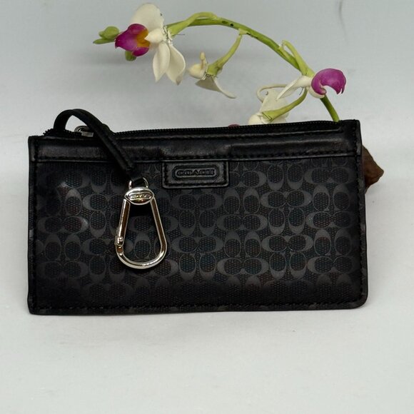 Coach Signature Coin Purse Card Case Lipstick Holder Keychain Wallet -Black -New - Picture 1 of 7